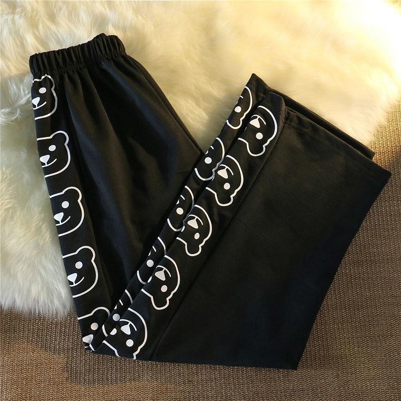 Spring and Summer Loose Small Wide-leg Pants Women's High Waist Drape Bear Sports Pants Casual Straight Mopping Trousers