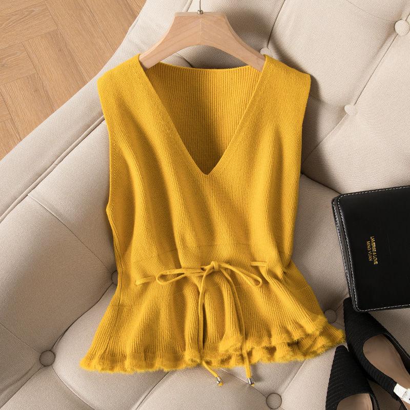 Knitted Vest Women's Autumn and Winter Waist Waist Jacket Pullover Sweater Small Waistcoat Outer Wear Vest All-match Sleeveless Jacket