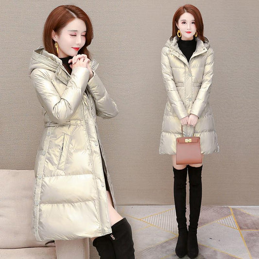 Hooded Bright Face Down Jacket Women's Mid-length Winter Wear Light and Warm White Duck Down Jacket Thin Winter Warm Jacket