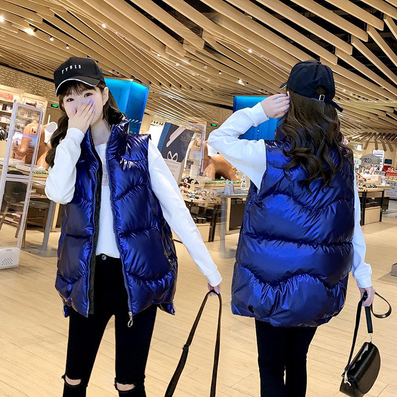 Autumn and Winter Shiny Down Cotton Horse Simple Sleeveless Casual Vest Fashion All-match Female Jacket