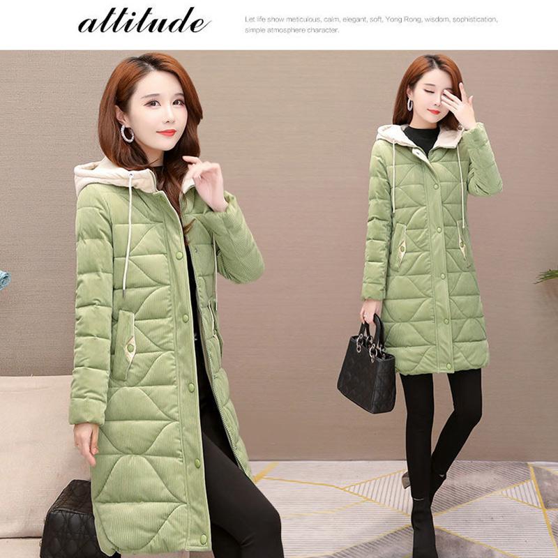 Cotton Jacket Women's Mid-length Winter Fashion Trend Thick Warm Hooded Cotton Jacket Corduroy Jacket Tide