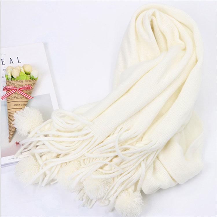 Women's Pashmina Shawls Winter Warm Wrap Cashmere Scarf Thick Fur Ball Tassel Scarf Women