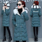 Ladies Down Jacket Winter Fashion Big Fur Collar Hooded Jacket Thick and Cotton Warm Mid-length Jacket