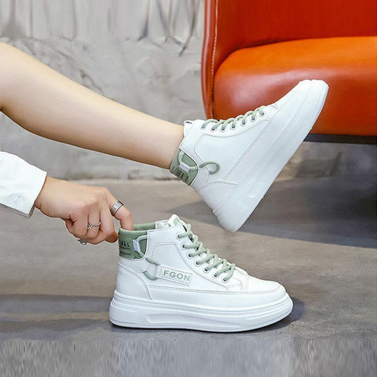 Genuine Leather High-top Shoes Women's Shoes Korean Version of All-match Casual Shoes Sports Shoes Autumn and Spring Single shoes