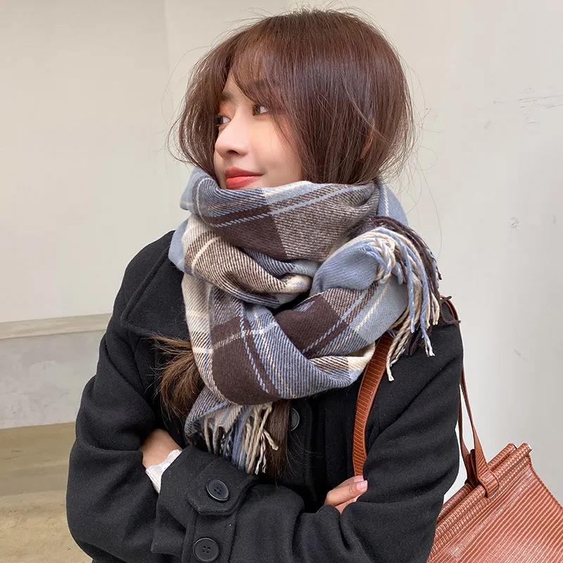 Winter Imitation Cashmere Scarf Korean Plaid Scarf Female Double-sided Lengthened Thick Shawl Scarf Christmas