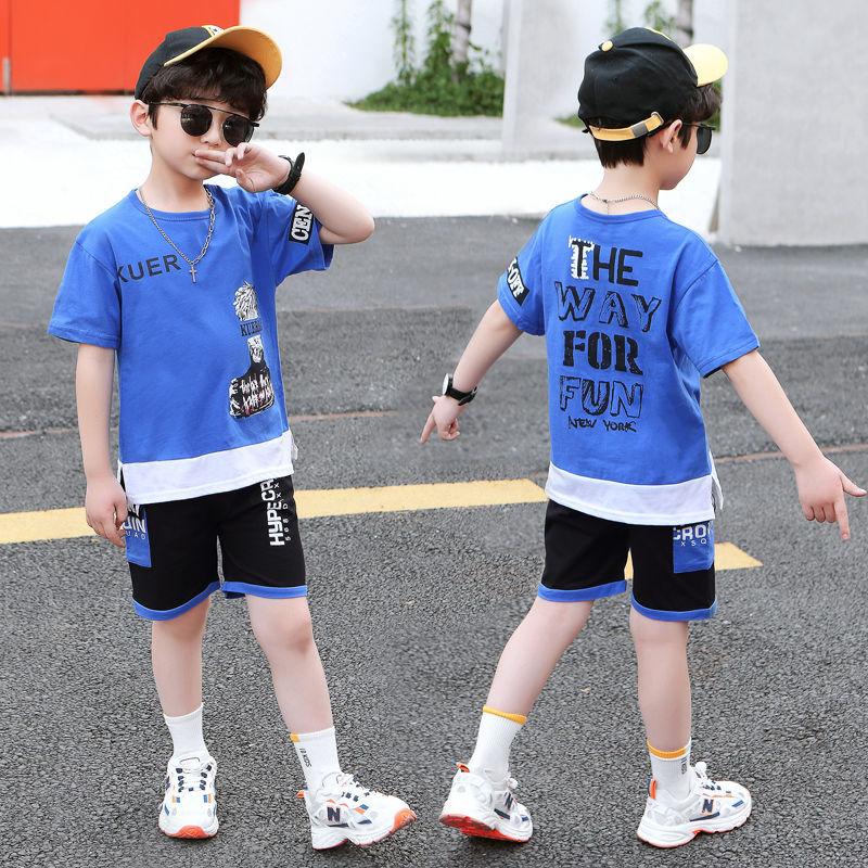 Boys Summer Clothes Men's Short-Sleeved Shorts Suit Handsome Western Medium Large Children's Sportswear