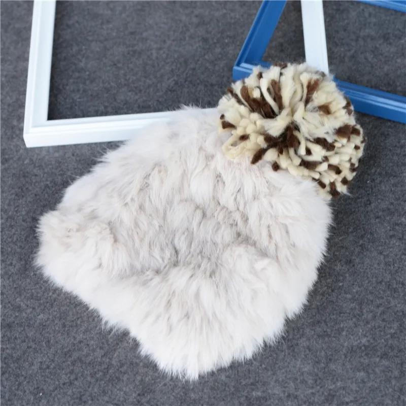 Women's Winter Rex Rabbit Fur Hat Plush Hat Fur Ear Cap Thicken Warm Wool Knitted Hat Fur Ball Warm Headgear Rabbit Hair Blend Plush Hats