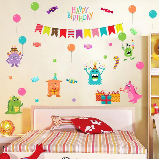 Warm creative happy monster wall stickers children  room kindergarten decorative painting