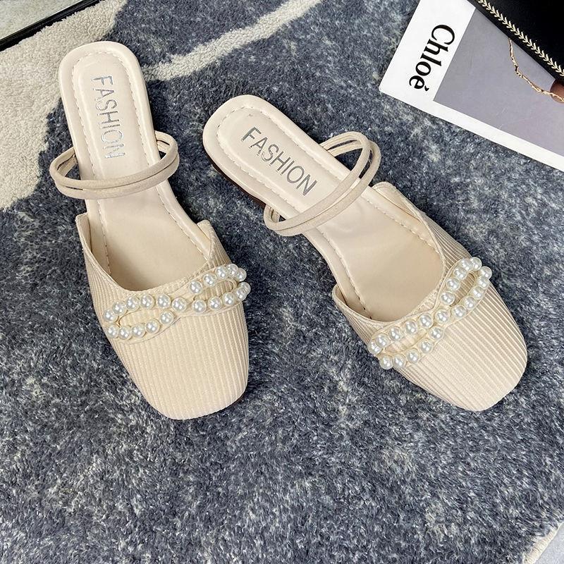 Bowknot Gentle Shallow Mouth Square Toe Soft Sole Comfortable Single Shoes Women's Soft Surface All-match Flat Toe Cap Sandals