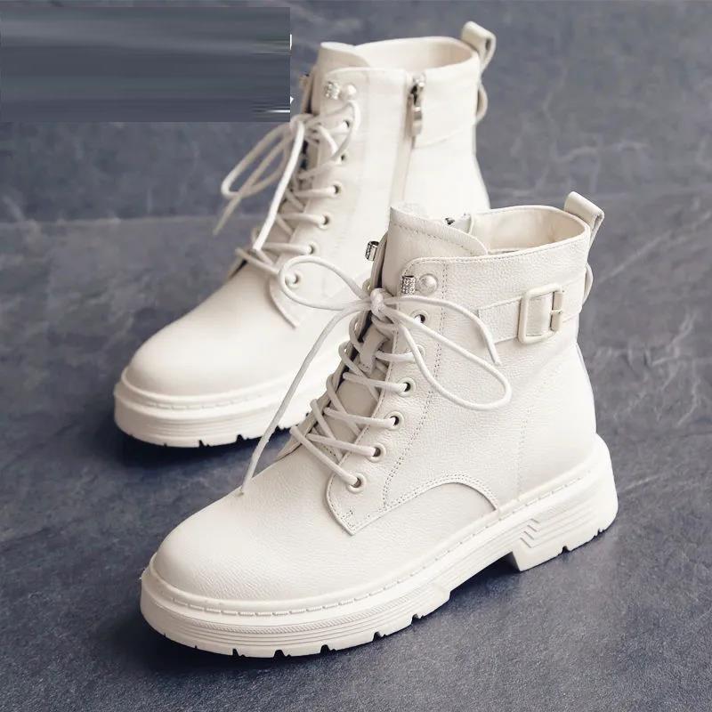 White Martin Boots Ladies British Style Thick-soled Motorcycle Autumn and Winter Women's Boots Ankle Boots