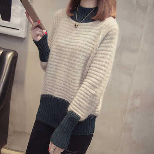 Autumn and Winter Half Turtleneck Pullover Loose Long-sleeved Knitted Bottoming Shirt Mohair Women's Sweater