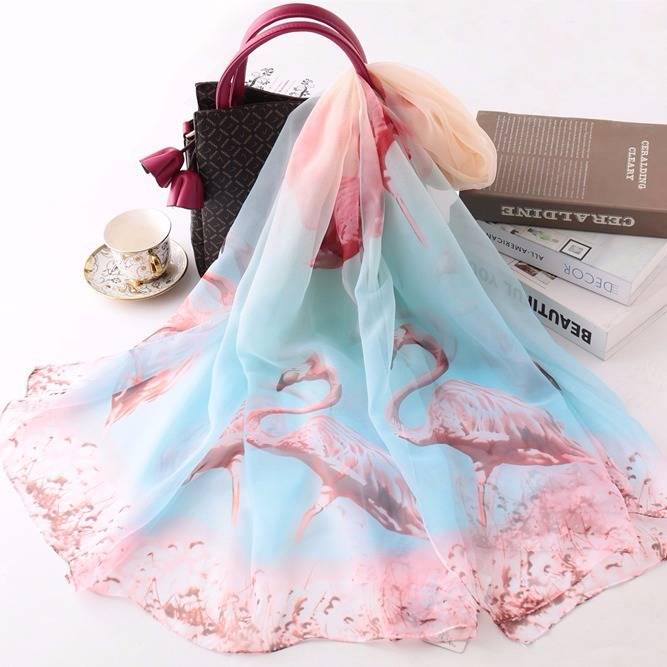 Scarf Female Flower Scarf Travel Sunscreen Shawl Imitation Silk and Wool Beach Wrap