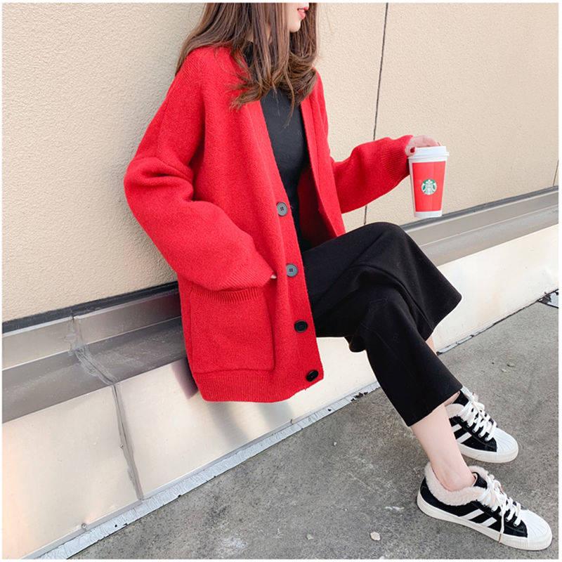 Autumn and winter thickening new loose sweater shirt jacket female outside sweater cardigan