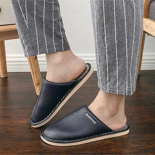 Women's Slippers Leather Winter Windproof Warm Plush Slippers for Men Indoor Bedroom Couple Lovers Flat Non-slip House Shoes