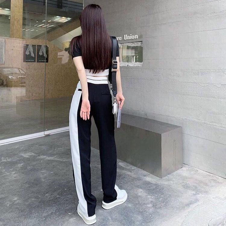 2PCS Women's Summer Sports and Leisure Age Reduction Suit Short T-shirt + High Waist Wide Leg Pants Suit Two-piece Set