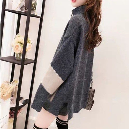 Autumn and Winter High Neck Thick Sweater Pullover Loose Casual Jacket Color Matching Simple Female Jacket