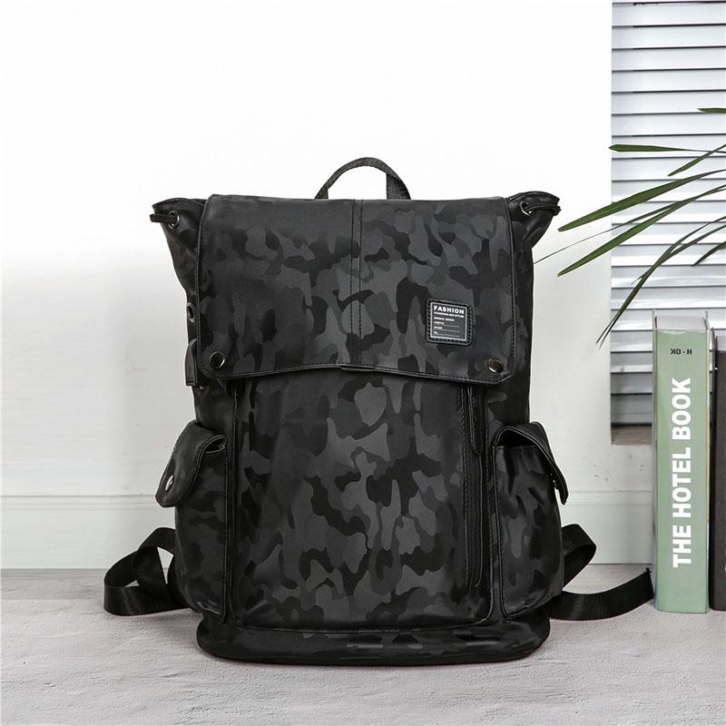 Camouflage genuine leather Men backpack  Travel computer laptop Shoulders Bag with USB charging port