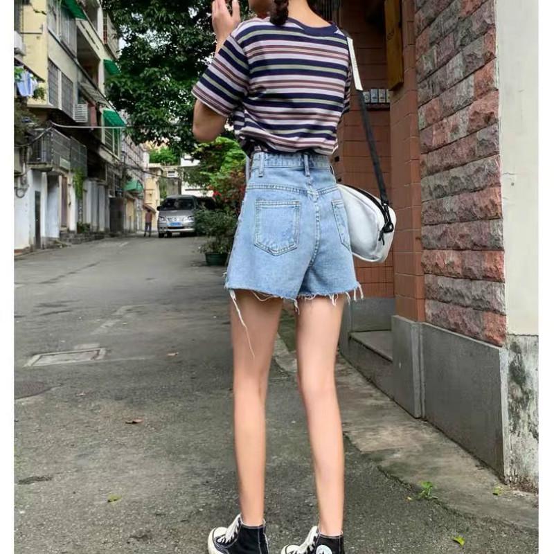 WTEMPO Denim Shorts Women Summer High Waist Wear Loose Wide Legs Korean Version Was Thin A Word Super Short