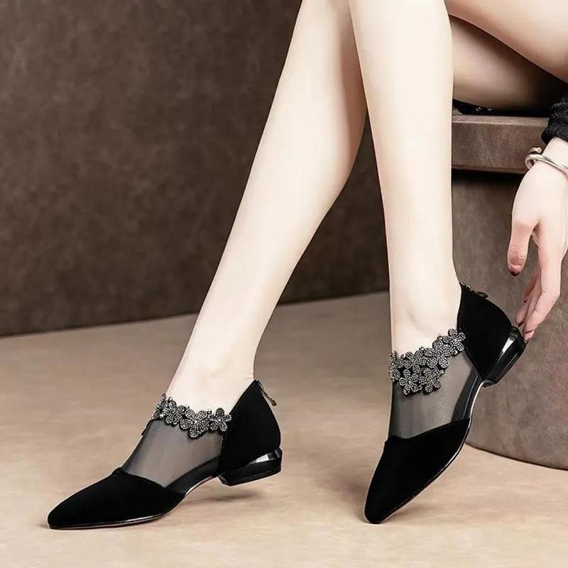 Spring and Summer Black All-match Comfortable Soft-soled Mother Shoes Mesh Low-heeled Shoes Flat Shoes Sandals Women's Work Shoes