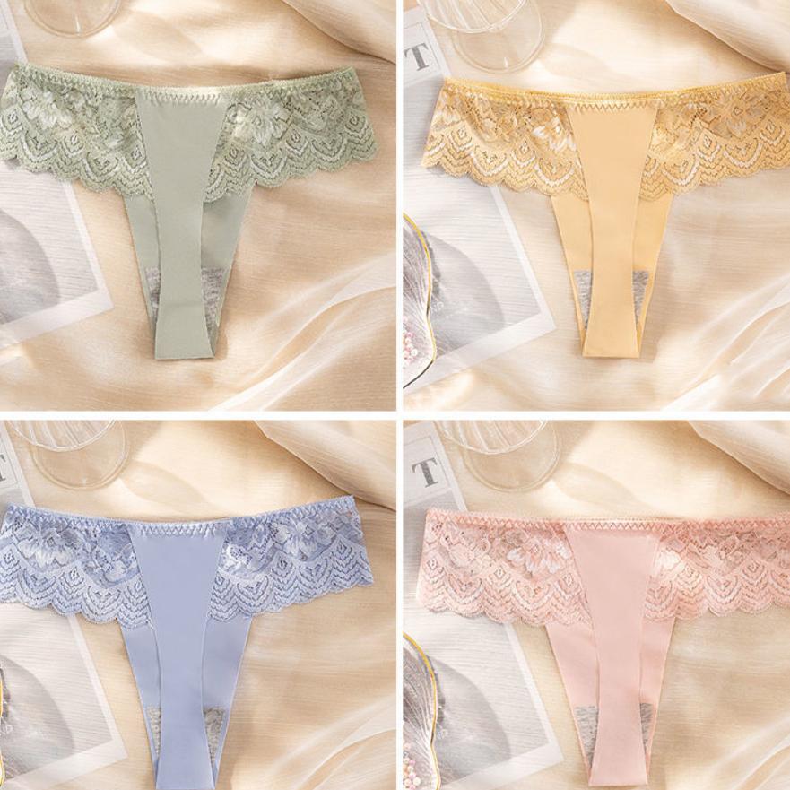 4Pcs/Set Female Lace Seamless Charming Underpants Women's Large Size Thong Low Waist Sports Girl's Solid Color Briefs