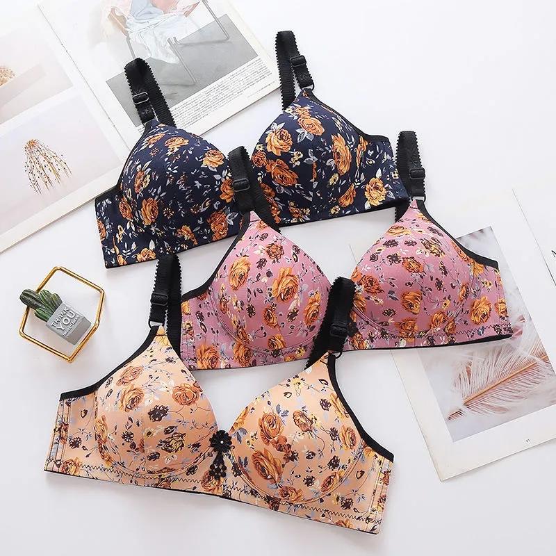 Floral Bra for Women Front Closure Push Up Bras Wireless Brassire Seamless Bralette Plus Size Underwear Female Lingerie Thin