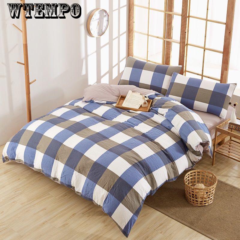 4pcs Plaid Bedding Set Summer Bed Linens Set  Simple Style Duvet Cover  Pastoral Bed Set Adult Bedding Bedclothes Skin-friendly Pillowcases