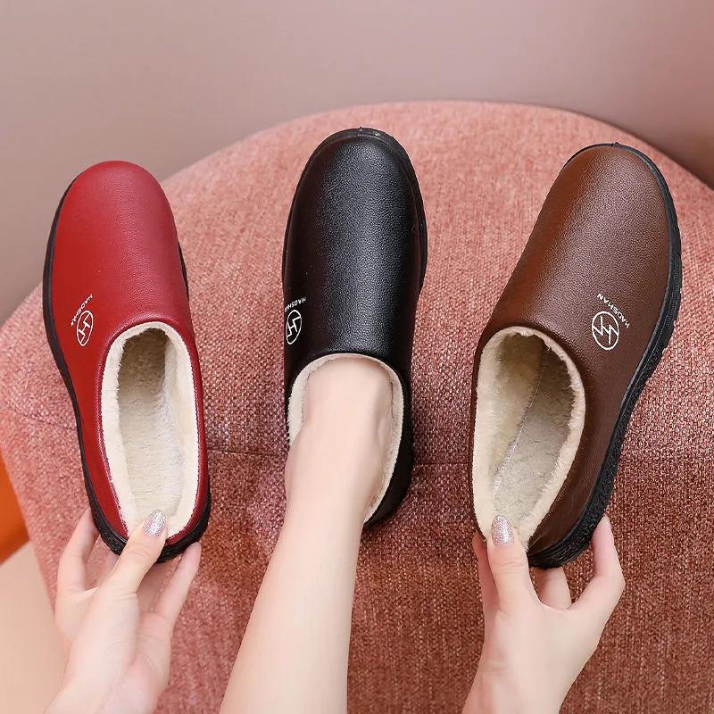 Waterproof Winter Slippers Women Fleece Warm Plus Size Men Cotton Shoes Home Non Slip Slippers