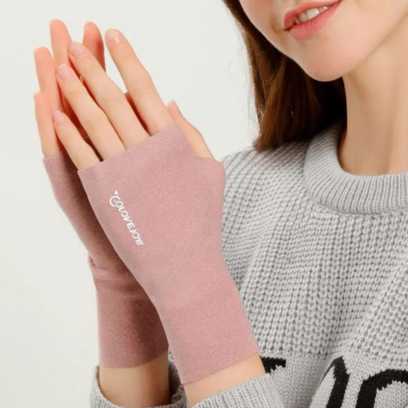 Women's Half-finger Gloves Warm Cold-proof Simple Winter Office Typing Antifreeze Self-heating Fingerless Mittens Soft Kiss-skin Gloves