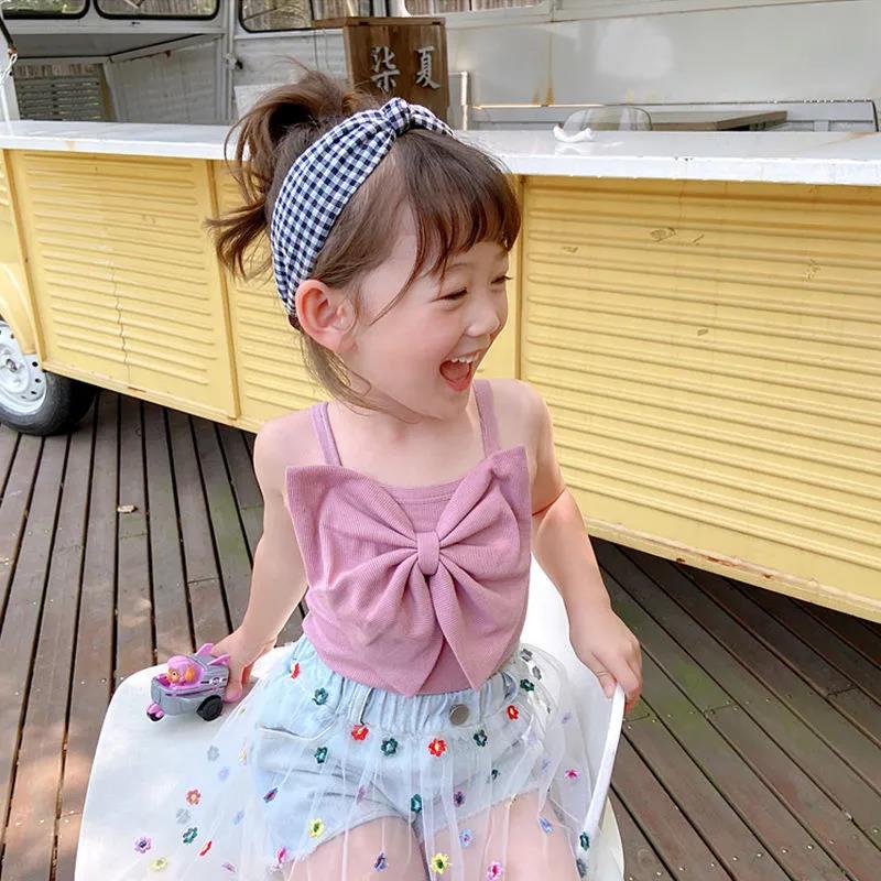 Summer Kids Cute Solid Vest Sleeveless Tops Korean Style Slash Neck Slim Camisole Inside Out for Children Girls