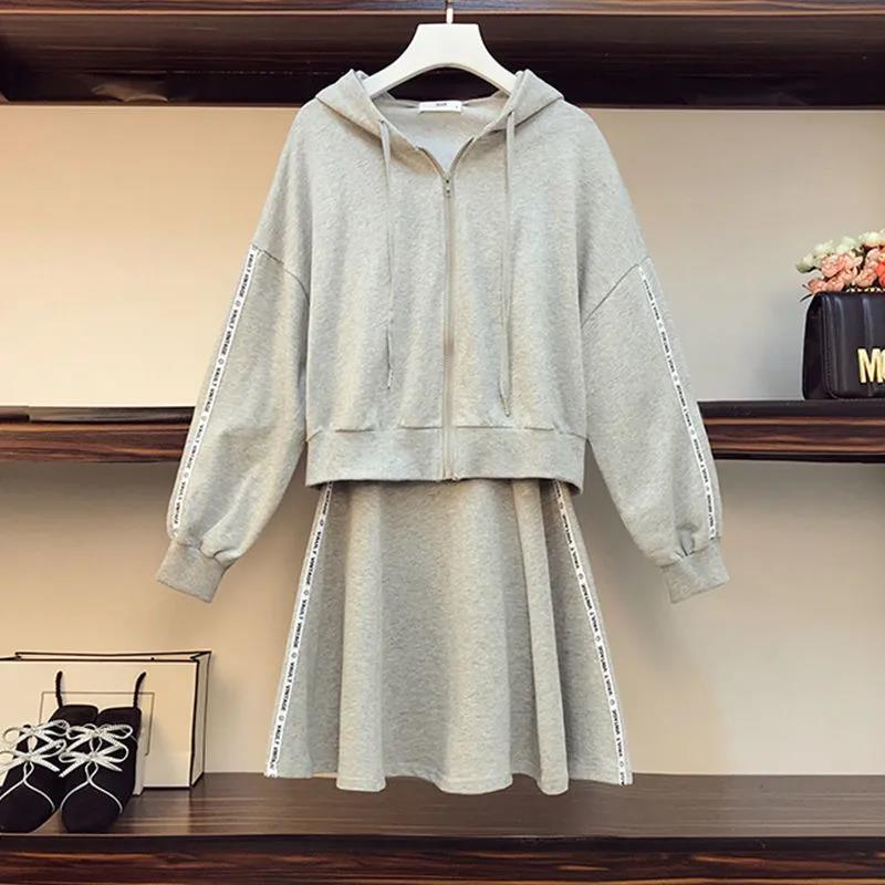 Casual Fashion 2 Pcs Women Set Cardigan Long Sleeve Loose Top + High Waist Hip Elastic Wide Leg Skirt Wild Suit