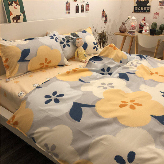 Nordic Feng Shui Washed Cotton Four-piece Bedding Sheet Three-piece Set Simple Trend Student Single Duvet Cover Dormitory