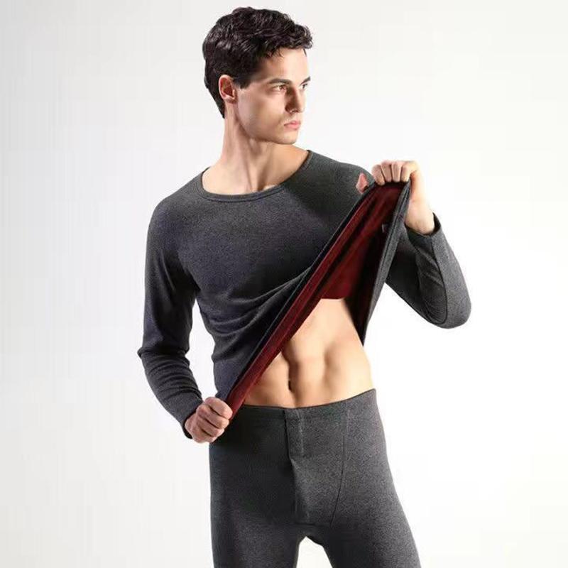 Men Winter Autumn Plus Velvet Thicken Thermal Underwear Tight Suit Cotton Comfortable Versatile Warm Constant Temperature Self-heating Long Sleeve