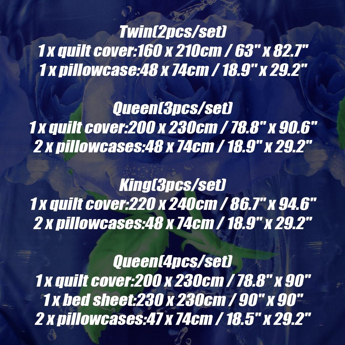 WTEMPO 3D Blue Rose 2/3/4pcs Printed Cotton Queen/King/Twin Quilt Duvet Cover Sheet Bedding Set Bed