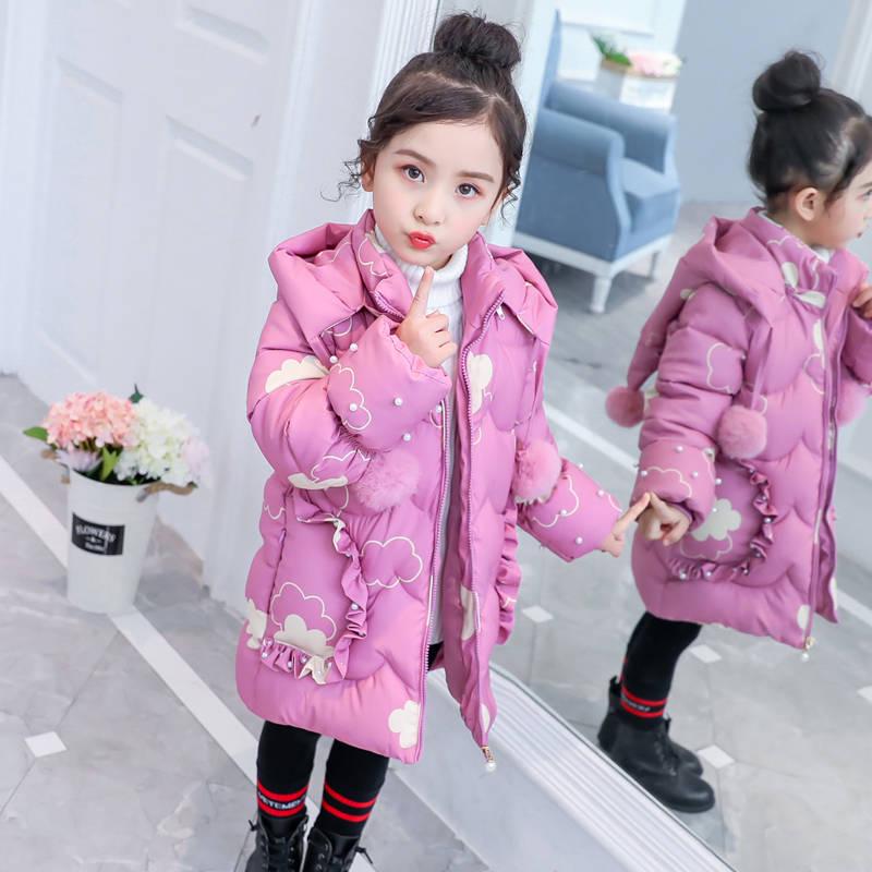 Children Winter Down Cotton Jacket Fashion Girl Clothing Kids Parka Fur Hooded Snowsuit Outerwear