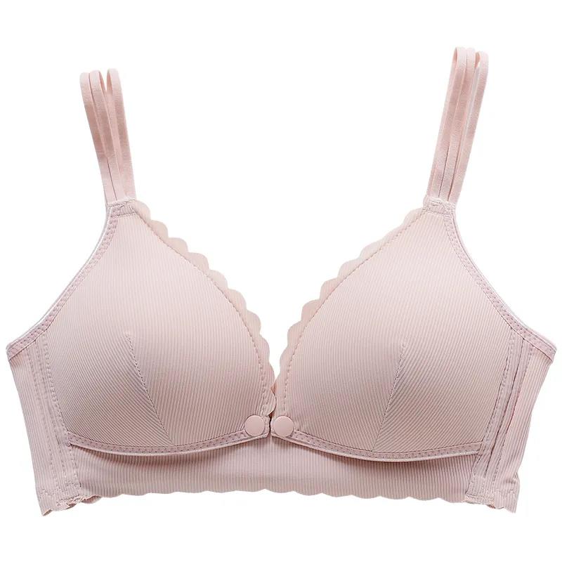 Breast Feeding Underwear Pregnant Women Early and Late Bra Postpartum Breast Feeding Anti Sagging Gathered Non Steel Ring Bra Breathable Cotton