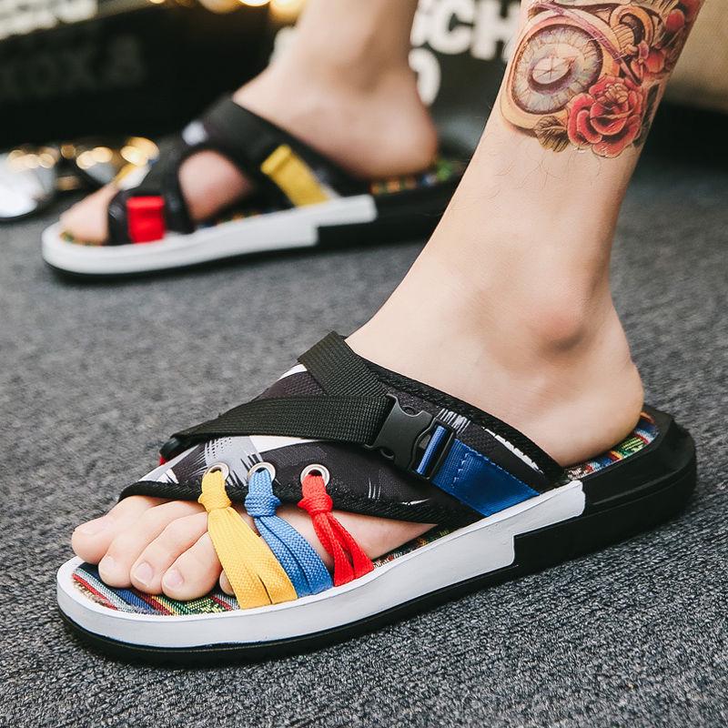 Cloth EVA Bottom Slippers Men's Sandals Men's Trend Beach Shoes Men's Sandals and Slippers Men's Word Drag Tide Slippers Men