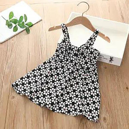 Summer Baby Girls Sling Dresses Children's Clothing Girls Sweet Lovely Polka Broken Flowers Bow Sleeveless Vest Dress