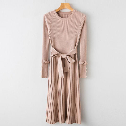 Waist long-sleeved round neck sweater bottoming skirt fashion women's long sweater over the knee