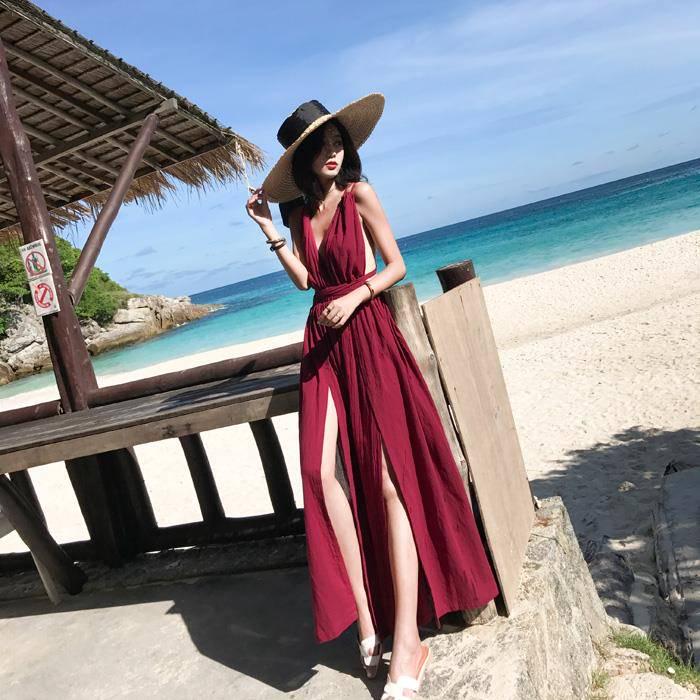 Womens Summer Boho Maxi Long Dress Party Beach Dresses V Neck Split Sundress Floral Halter Dress