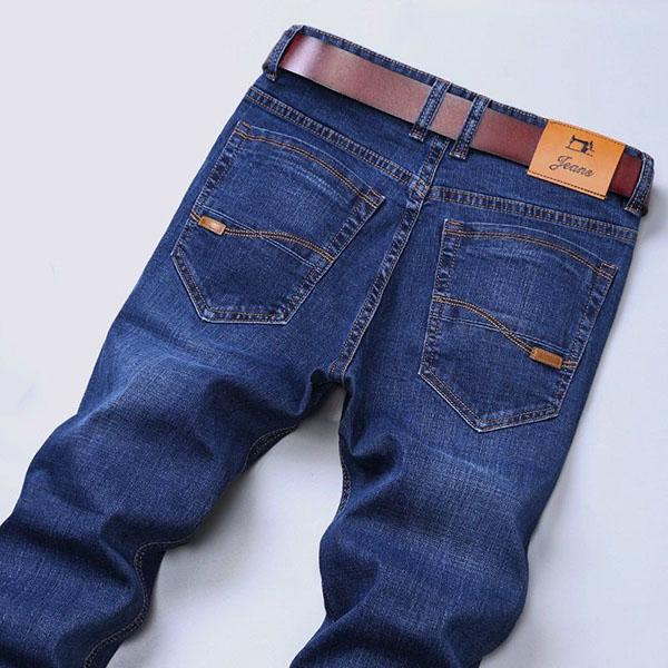 Spring and Autumn Men's Elastic Jeans Business Men Large Size Loose Straight Solid Color Denim Trousers