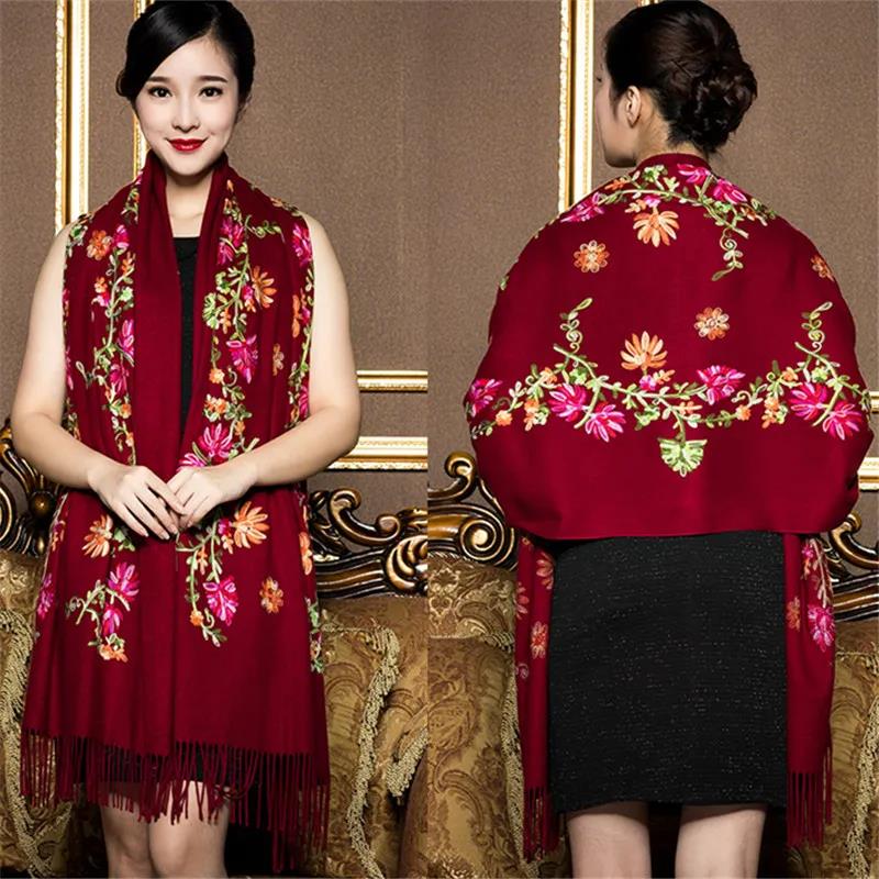 Winter Imitation Cashmere Scarf Shawl Chinese Style Embroidery Scarf Thick and Warm Oversized Cloak