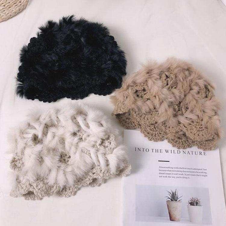 Rabbit Hat Woman Autumn and Winter Handmade Crochet Wool Fur Hat Korean Version The Wild Bag Warm Knit Hat Tide