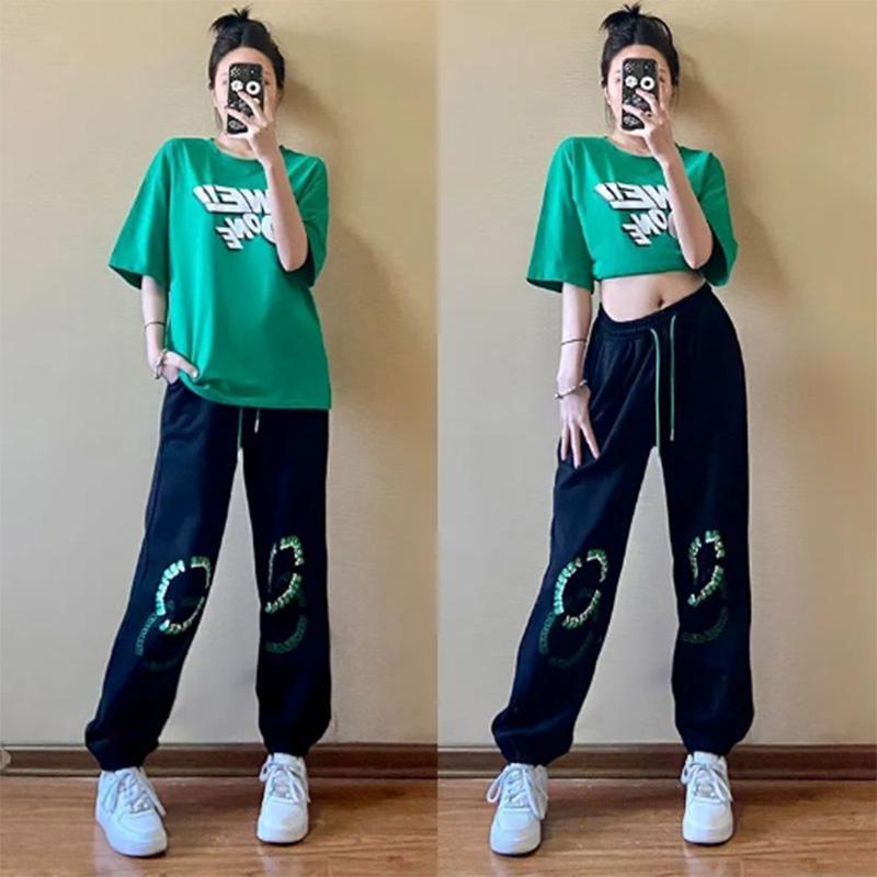 Cotton Short-sleeved Casual Suit Women's Summer and Spring Small Thin T-shirt Sports Running Clothes Two-piece Set