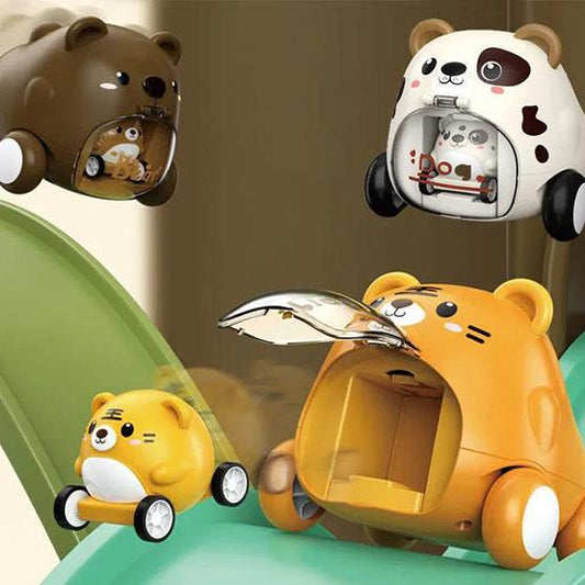 Children's Educational Toys Cartoon Button Catapult Car Toys Small Animal Inertia Toy Car Fall-resistant Cute Pet Modeling Toys