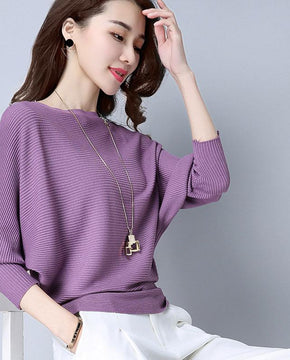 Women Sexy Boat Neck Pullover Sweater Plus Size Batwing Sleeve Knitted sweater