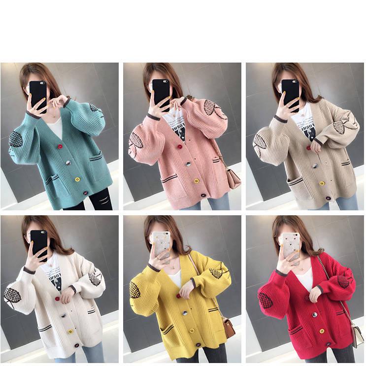 Women's Embroidered Knit Cardigan Loose Mid-length Knitted Sweater Coat Fashion