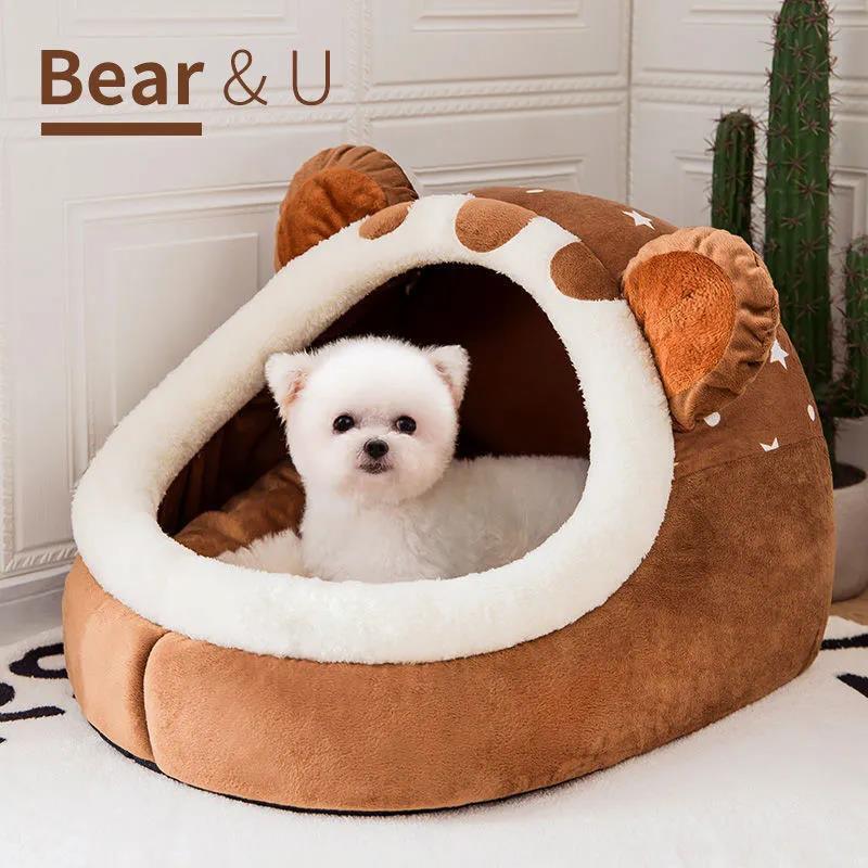 Dog Kennel for Autumn and Winter Removable and Washable Semi-enclosed Teddy Small Dog Bed Cat Kennel Pet Supplies Dirt Resistant Doggy Cushion Basket