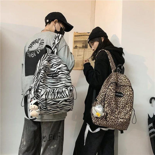 Leopard Zebra Print Unisex High-capacity Multi-layer Canvas Backpack Travel Shopping Student Schoolbag Casual Simple