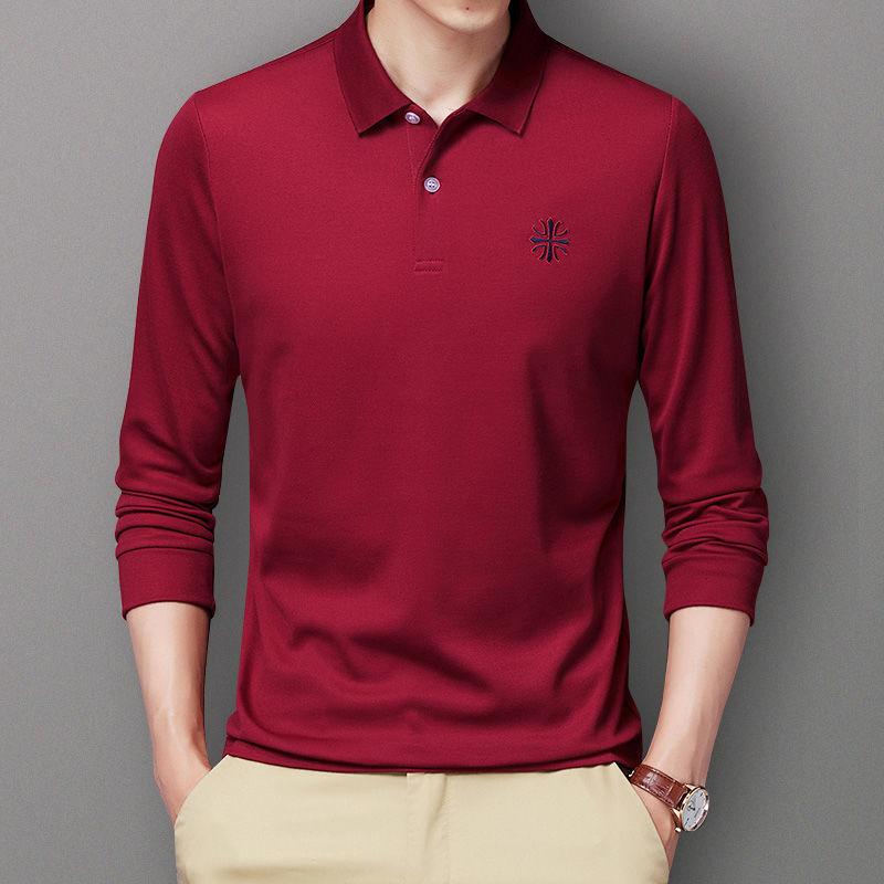 Autumn and Winter Long-sleeved Polo Shirt Embroidery Lapel T-shirt Loose and Comfortable Top Suitable for Young and Middle-aged Men