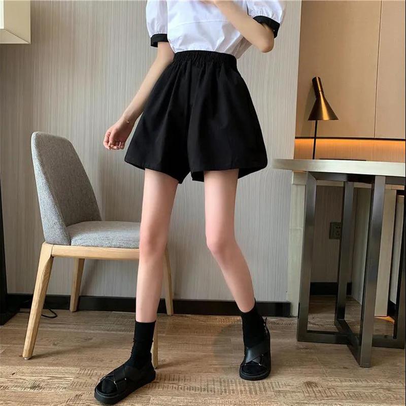 High-waisted Thinner A-line Wide-leg Casual Shorts Women's Elastic Waist Loose Shorts Large Size Women's Adjustable Waist Shorts